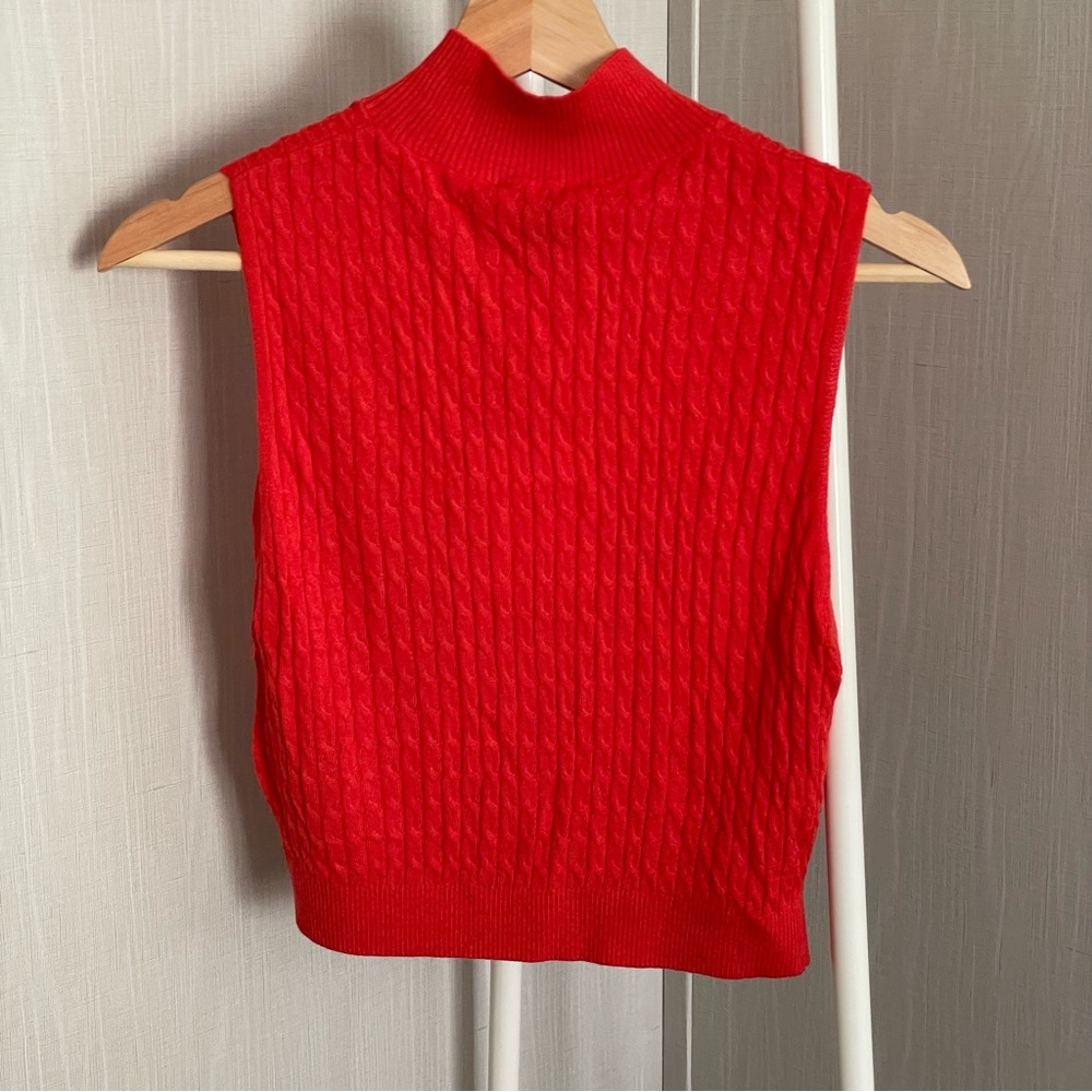 & Other Stories Red Cable Knit Sleeveless Sweater Vest